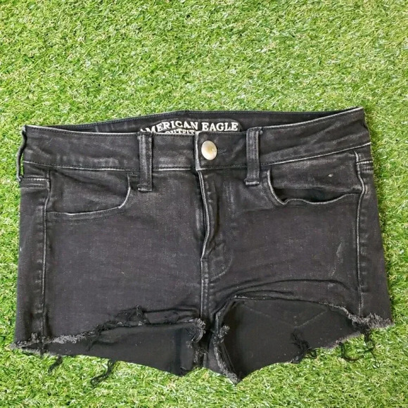 American Eagle Shorts Womens Size 4 Black Super Stretch Hi-Rise Denim X4 - Picture 3 of 8